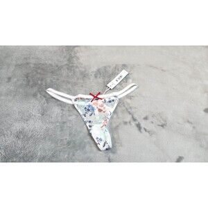 NEW Adore Me Size XS White Lace Floral Mesh Thong NWT